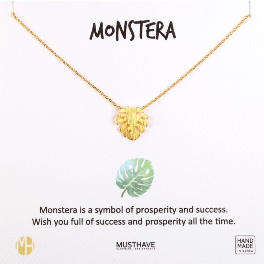 Monstera Leaf Necklace Gold Plated 16in Pendant Gift for Women Men